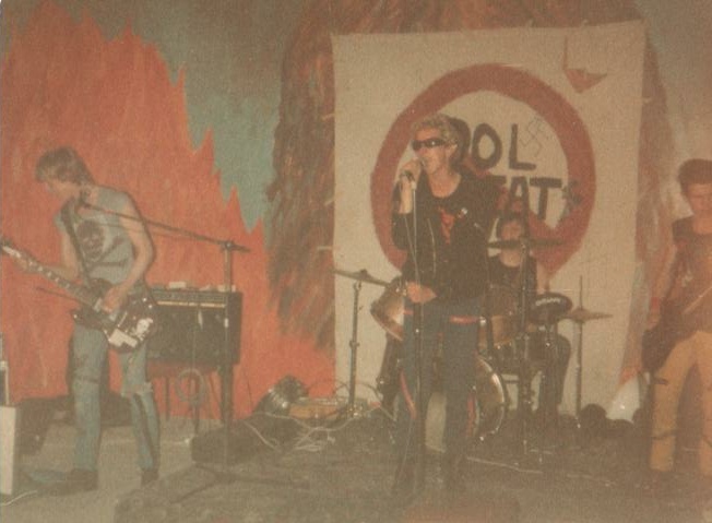 Playing in front of Idol Threat's backdrop